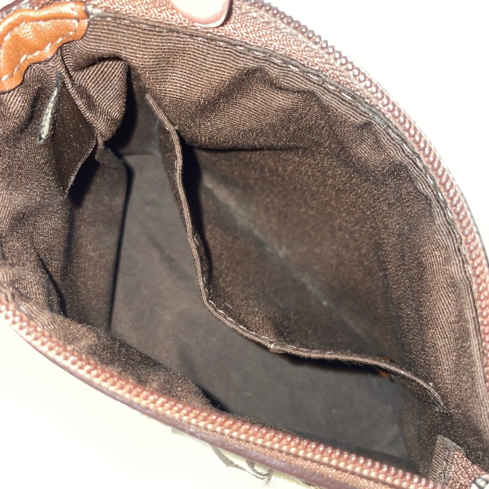 Coach Signature C Jacquard Wristlet Pouch Brown Khaki Leather Trim Y2K Zip - Picture 4 of 9